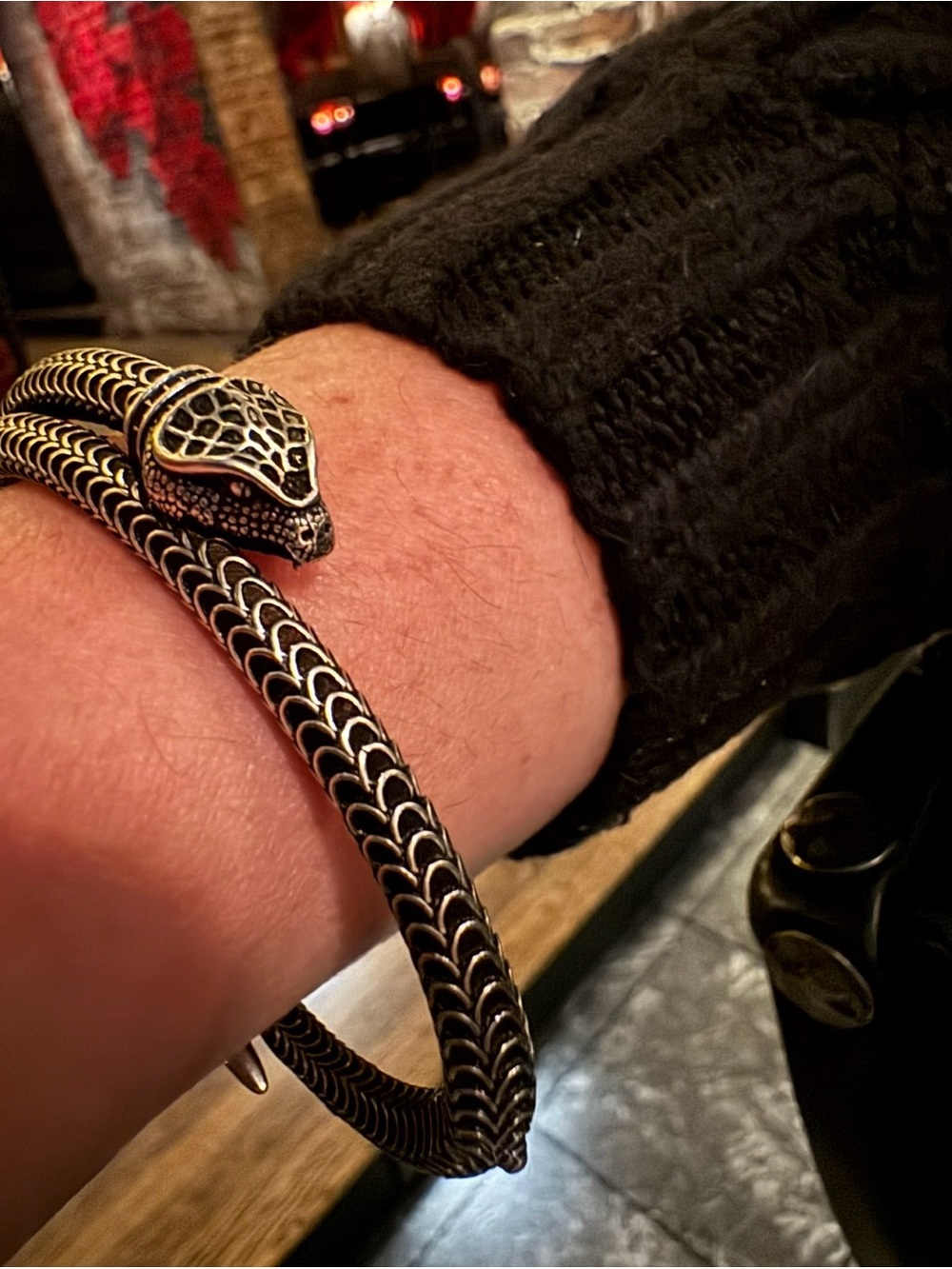 Gucci Black and Silver Snake-Style Reptile Bracelet